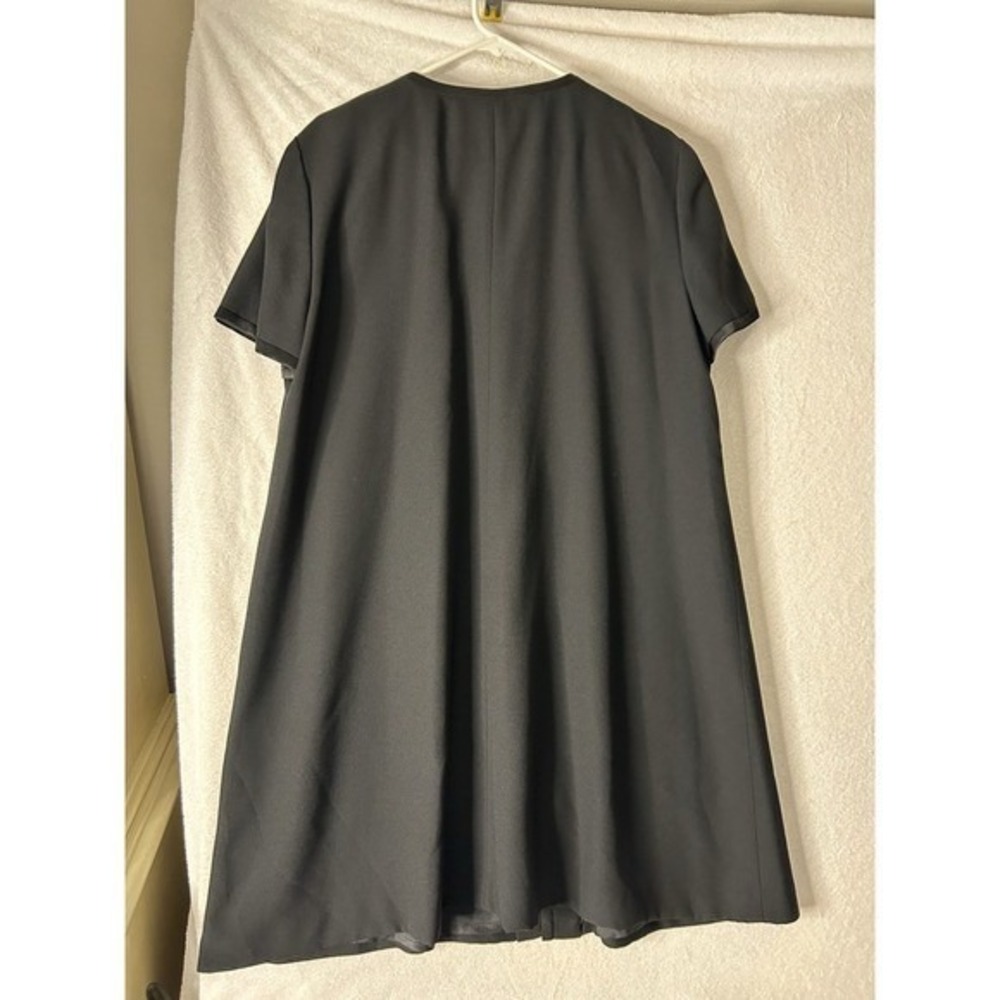 Evan-Picone Black Button Front Shift Dress Short Sleeve Satin Trim Size 14 - Picture 3 of 14